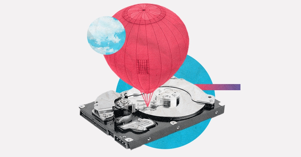 An image of a helium balloon atop a hard drive representing a helium-filled hard drive.