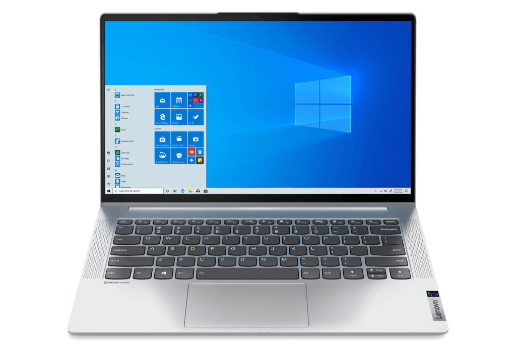 Lenovo IdeaPad 5G open front facing with Windows screen and keyboard visible