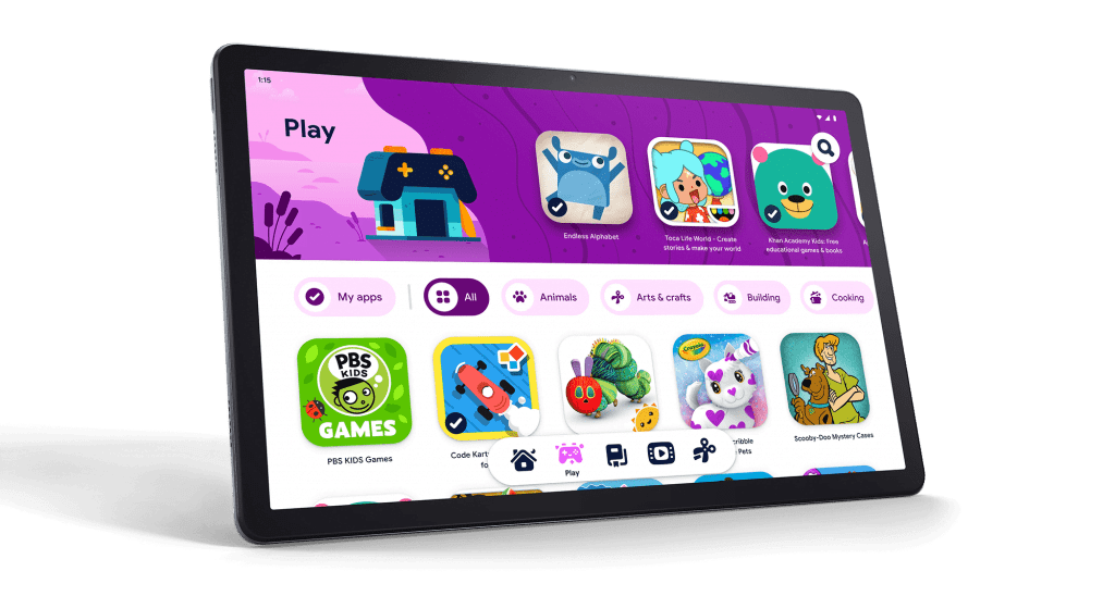 Lenovo Tab P11 also comes with Kids Space from Google,20 a new kids mode that features apps, books, and videos