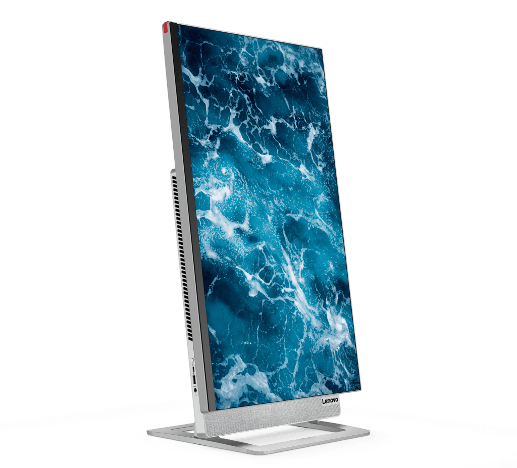 the new Lenovo Yoga AIO 7 desktop with Windows 10 flipped into a vertical position