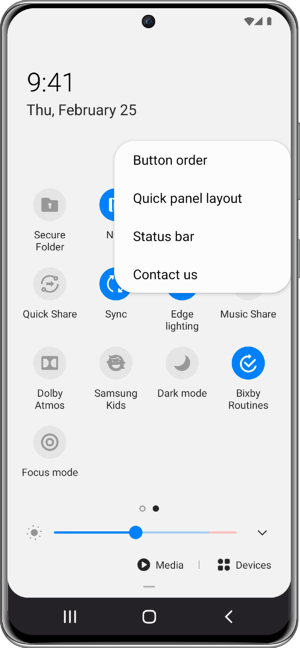 Samsung Quick Settings Button Order