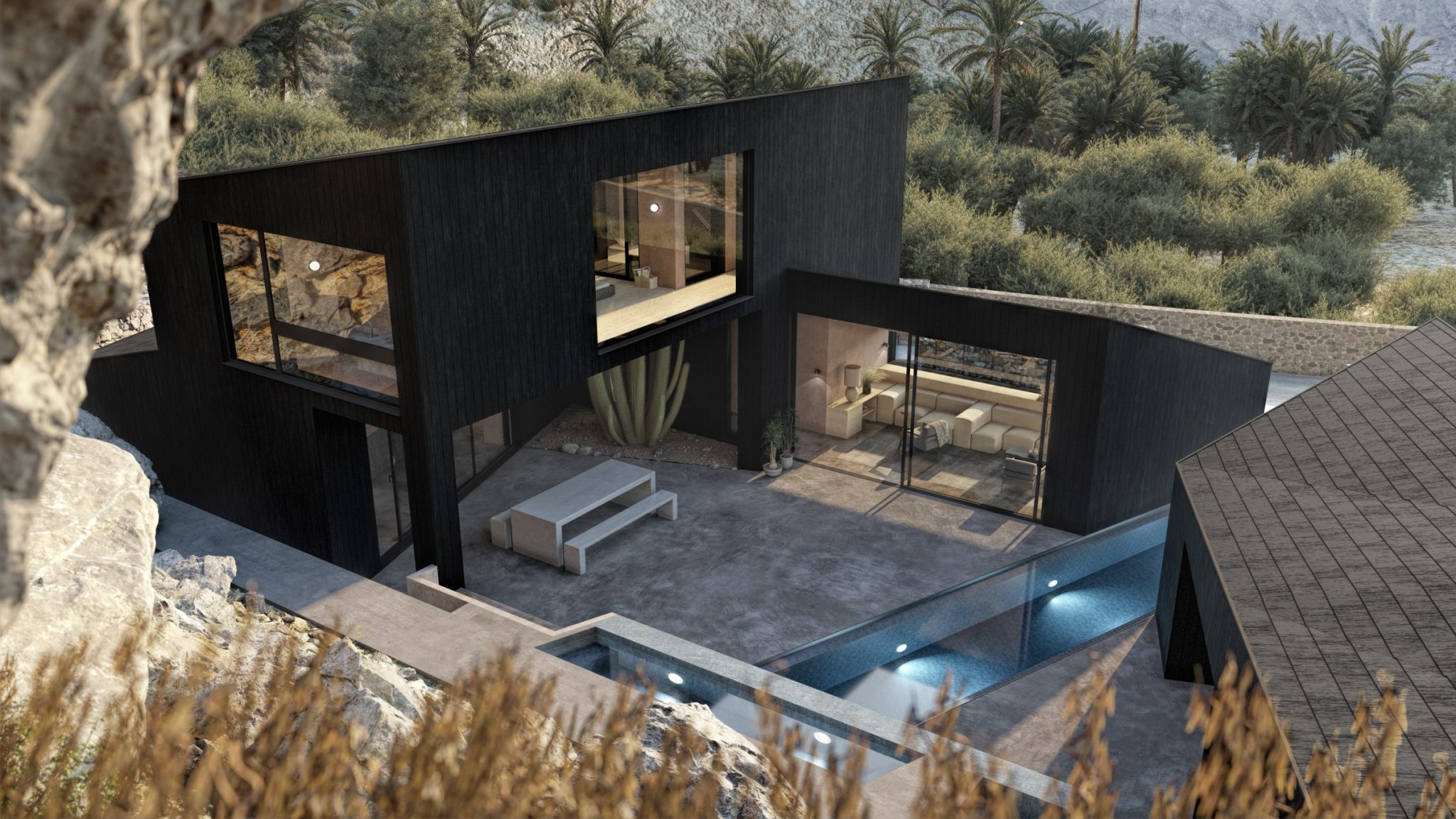 Overhead exterior view of the house