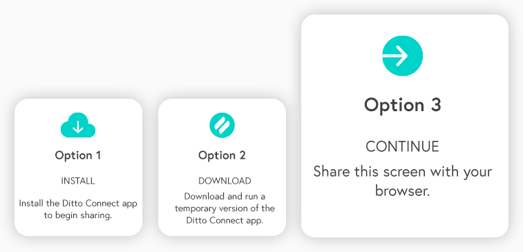 A list of Ditto Connect screen mirroring options