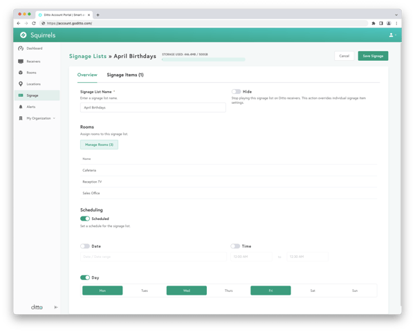 Ditto Digital Signage List Overview