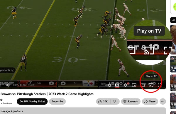 YouTube video with the casting option highlighted