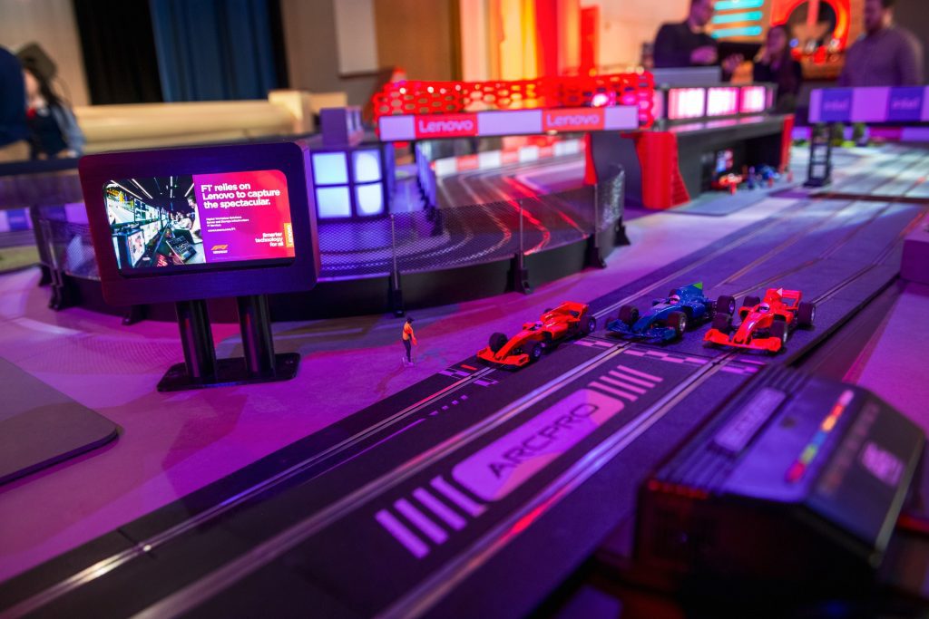 Closeup of F1 model racetrack