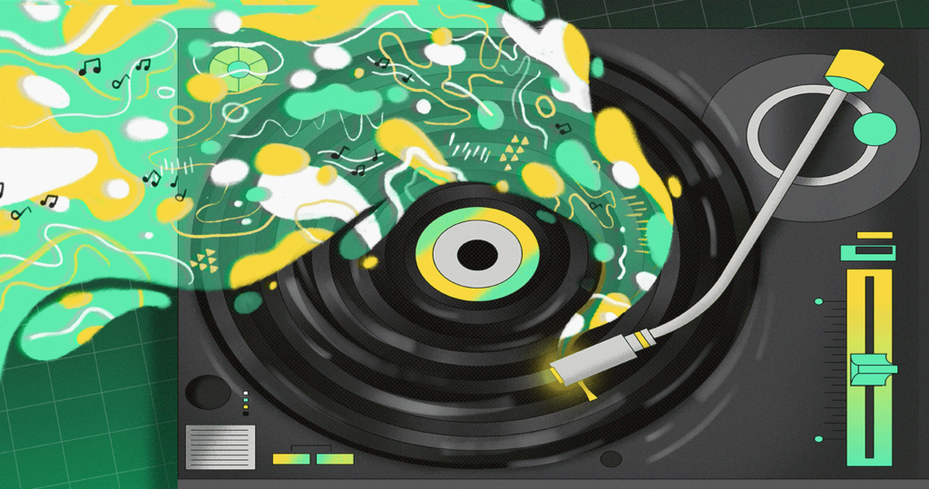 Illustration of record player that mimics a SMR hard drive sequential writing method.