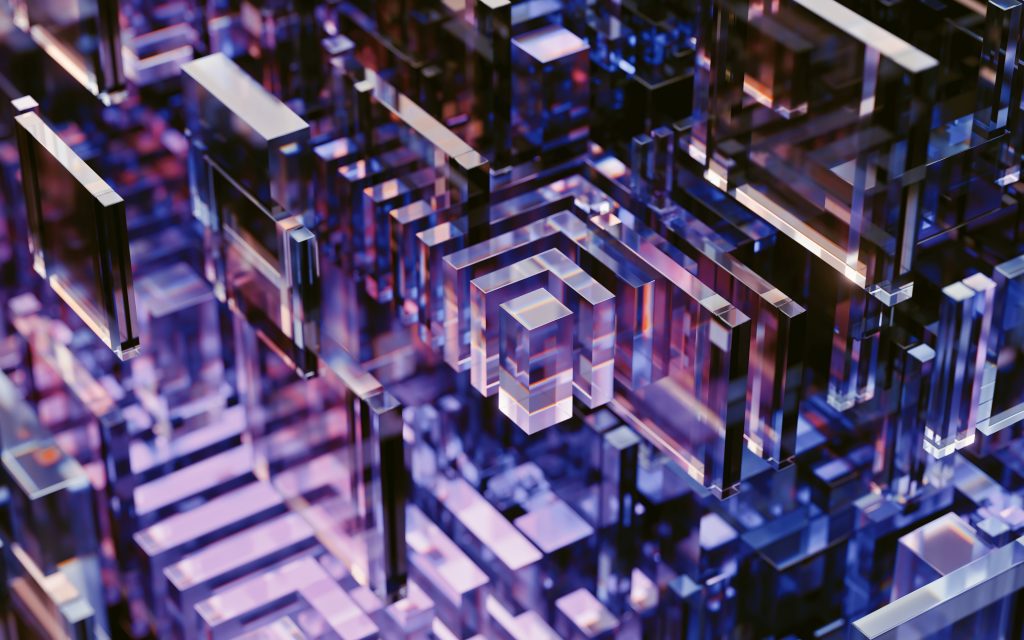 brand image - stacked, translucent, geometric shapes