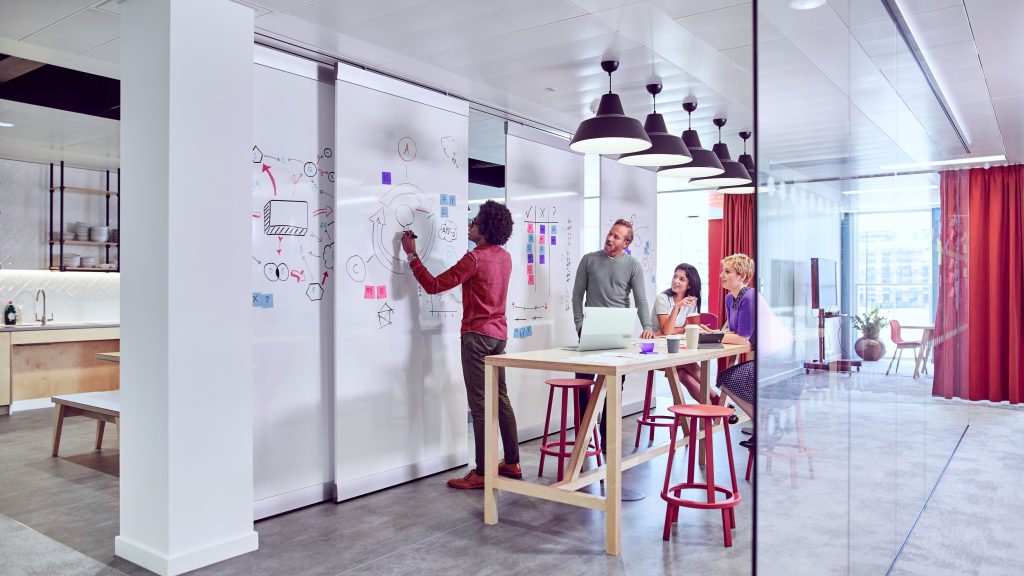 Brand image - Colleagues working together at a whiteboard.