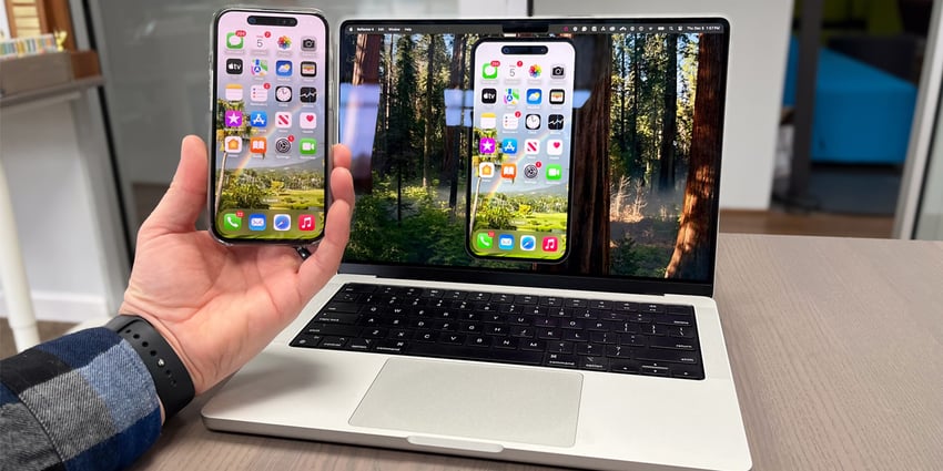 iPhone mirrored to a MacBook computer