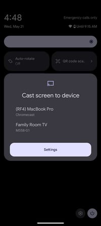 A list of available Cast receivers in the Google Pixel 9