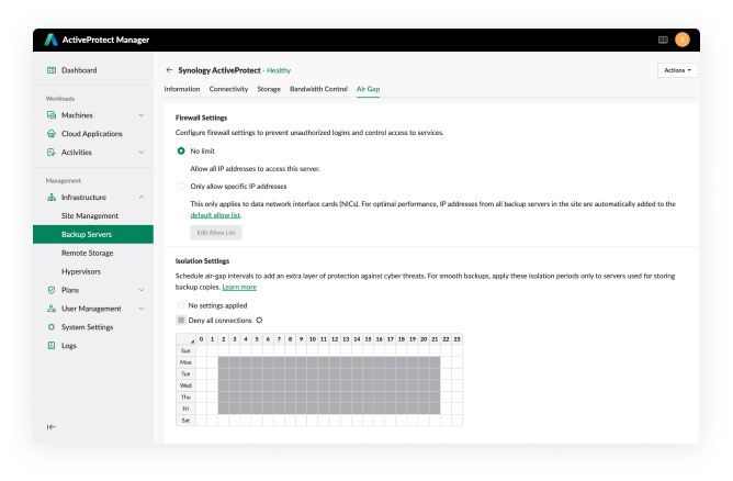 ActiveProtect Manager air-gapping UI