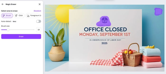 The Canva AI Magic Eraser tool