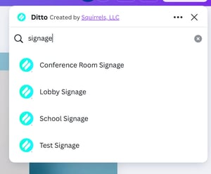Ditto digital signage lists appearing in Canva