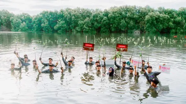 In Indonesia, Lenovo employees planted nearly 1,000 mangrove trees along coastal areas in partnership with local environmental organizations